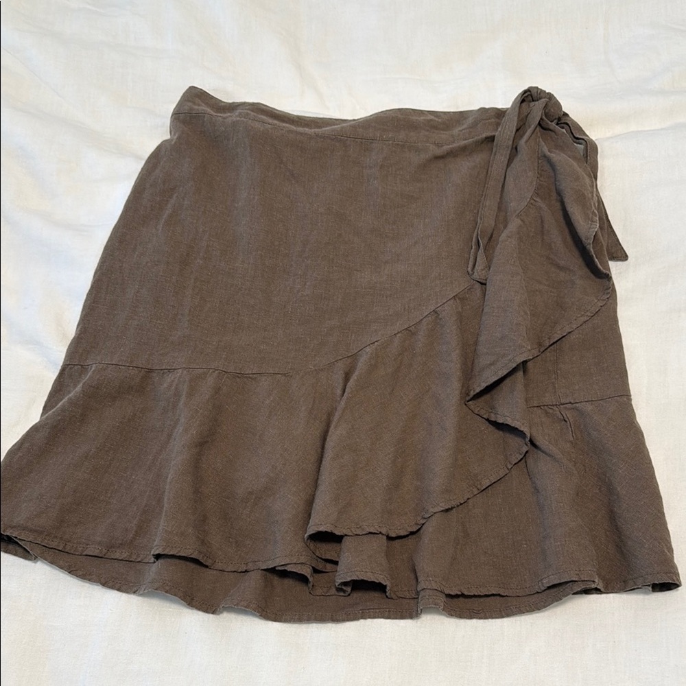 Free People taupe ruffle wrap skirt